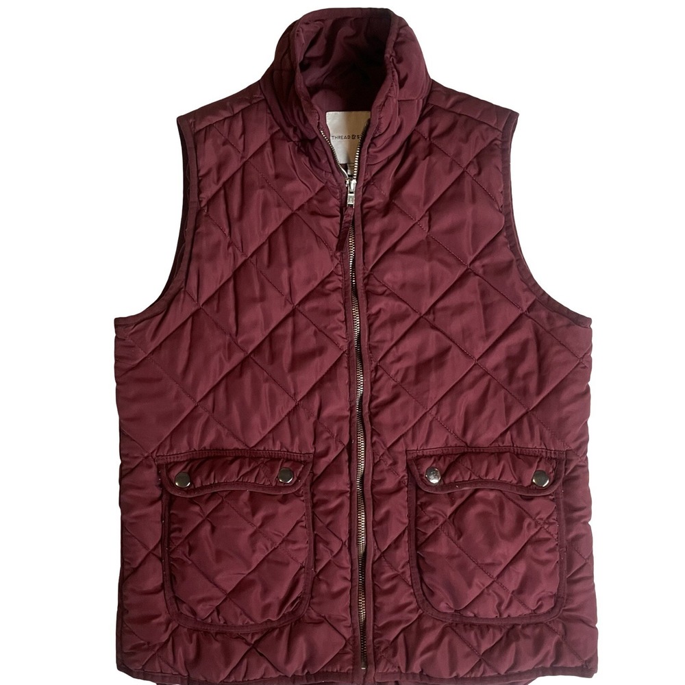 Thread & Supply Maroon Quilted Zip Up Vest Women's Size Small